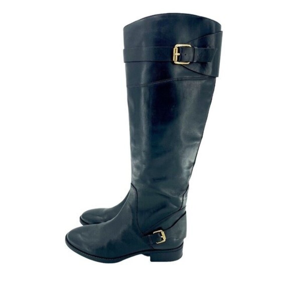 Sam Edelman Portman Black Leather Buckle Ankle Strap Tall Riding Boots SZ 7